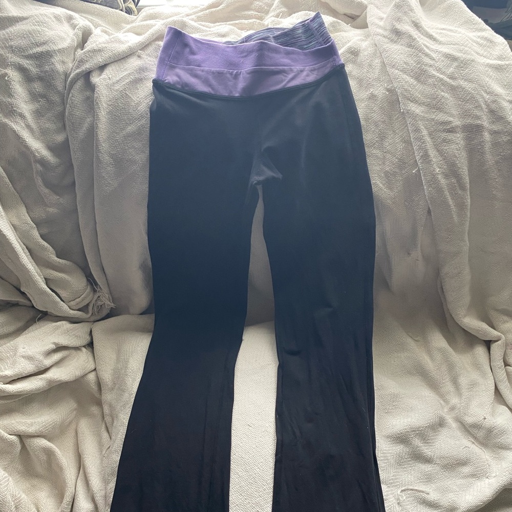 Black Yoga Pants with Purple Waistband